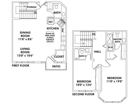 Floor plan for 2 beds, 2.5 baths, 1420 sqft