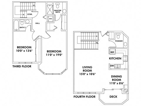 Floor plan for 2 beds, 2.5 baths, 1420 sqft