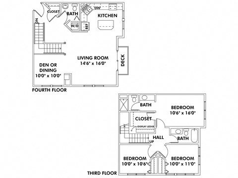 Floor plan for 3 beds, 2.5 baths, 1590 sqft