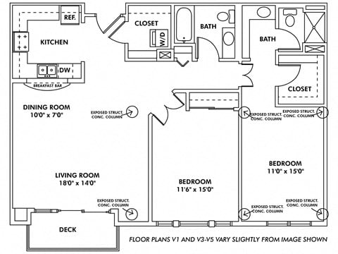 Floor plan for 2 beds, 2 baths, 1230 sqft