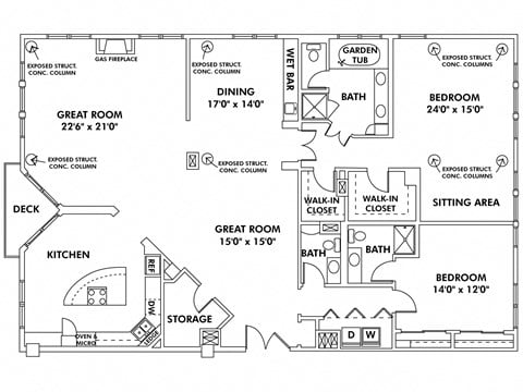 Floor plan for 2 beds, 2.5 baths, 2685 sqft