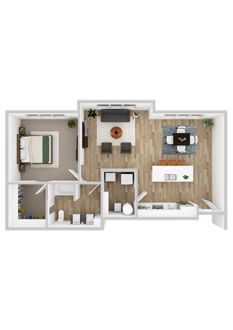 Floor plan for 1 bed, 1 bath, 883 sqft