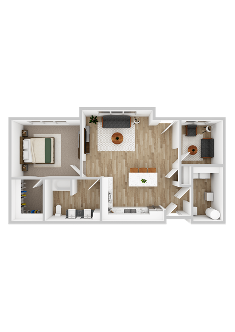 Floor plan for 1 bed, 1 bath, 845 sqft