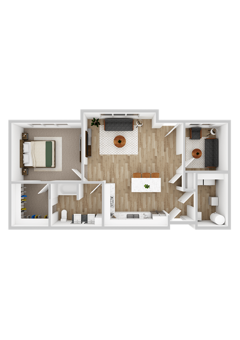 Floor plan for 1 bed, 1 bath, 845 sqft