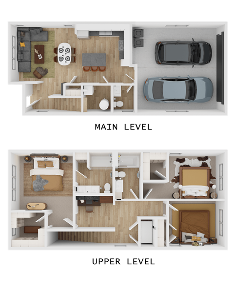 Floor plan for 3 beds, 2.5 baths, 1454 sqft
