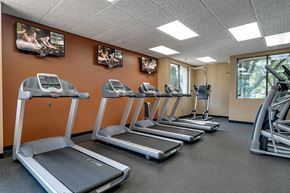 Hopkins apartment for rent - Fitness center with a row of treadmils and TVs on the wall