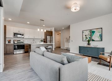 Robbinsdale apartment for rent - a living room with a couch and a kitchen