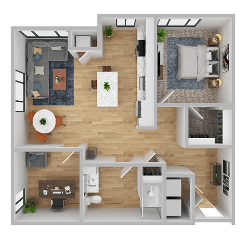 Floor plan for 1 bed, 1 bath, 846 sqft