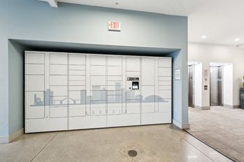 A white door with a red exit sign above it