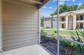 The view of the apartments from the porch of the building