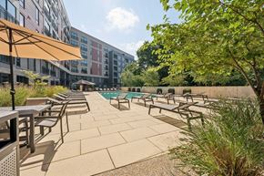 Richmond apartment for rent - Outdoor Shaded Patio at Hydro, Richmond, VA, 23224