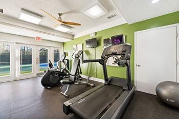 The gym in our apartments is equipped with a treadmill and tv