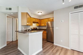 The preserve at ballantyne commons apartment kitchen with stainless steel appliances