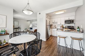 Virginia Beach apartment for rent - A modern kitchen with a dining table and chairs. at Linkhorn Bay Apartments, Virginia Beach