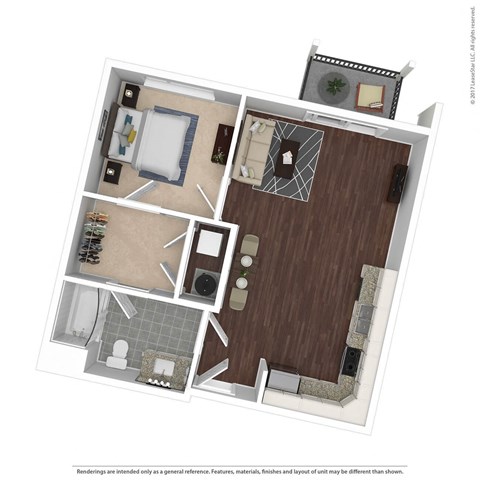 Floor plan for 1 bed, 1 bath, 696 sqft