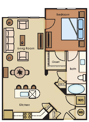 Floor plan for 1 bed, 1 bath, 813 sqft