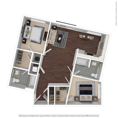 Floor plan for 2 beds, 2 baths, 913 sqft