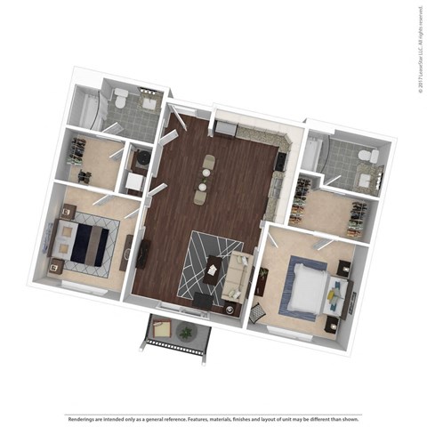 Floor plan for 2 beds, 2 baths, 1073 sqft