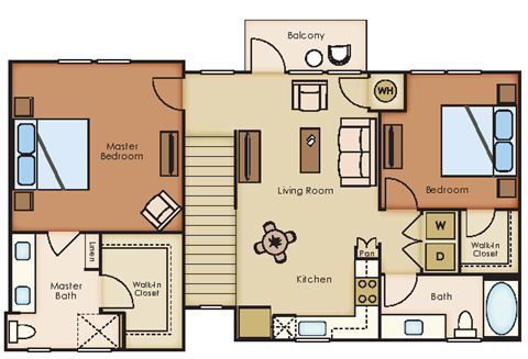 Floor plan for 2 beds, 2 baths, 1215 sqft