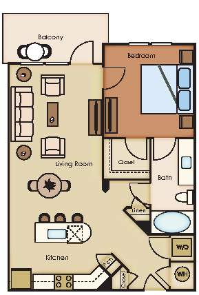 Floor plan for 1 bed, 1 bath, 813 sqft