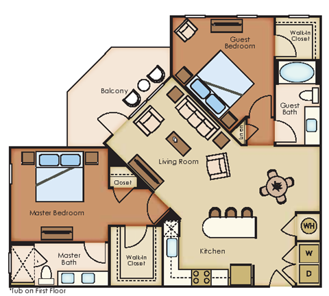 Floor plan for 2 beds, 2 baths, 1202 sqft