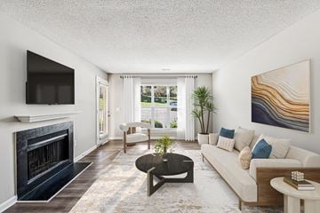 Durham apartment for rent - A living room with a fireplace and a painting on the wall.