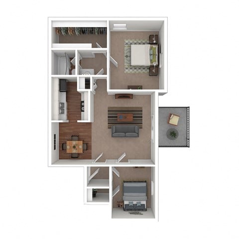 Floor plan for 2 beds, 1 bath, 950 sqft