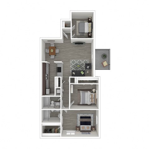 Floor plan for 3 beds, 2 baths, 1292 sqft
