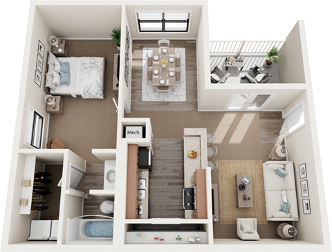 Floor plan for 1 bed, 1 bath, 800 sqft