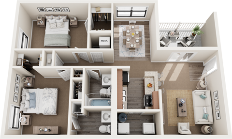 Floor plan for 2 beds, 2 baths, 1100 sqft