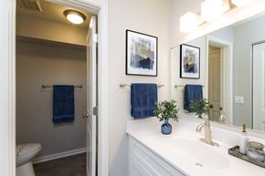Greenville apartment for rent - A bathroom with a white sink and a toilet.
