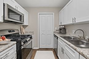 Greenville apartment for rent - Updated kitchen with white shaker cabinets, stainless steel appliances and ample counter space