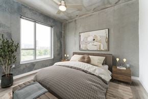 Richmond apartment for rent - Bedroom with Bed and Large Window at South Falls Tower, Richmond, VA