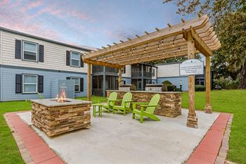Courtyard fire place with grill station