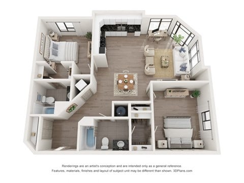 Floor plan for 2 beds, 2 baths, 1120 sqft
