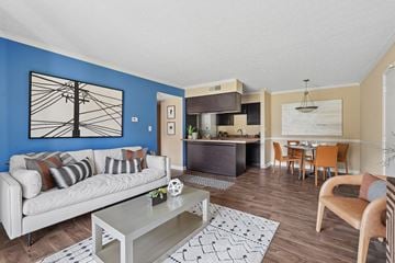 Louisville apartment for rent - A living room with a white couch and a grey coffee table.