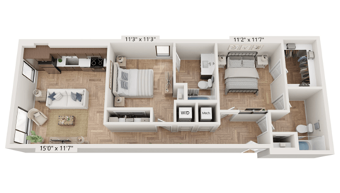 Floor plan for 2 beds, 2 baths, 911 sqft