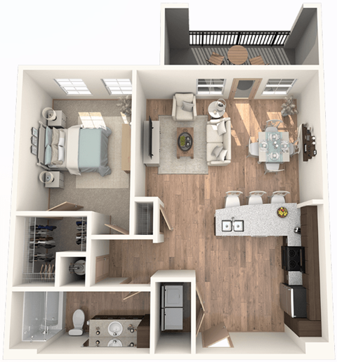 Floor plan for 1 bed, 1 bath, 845 sqft