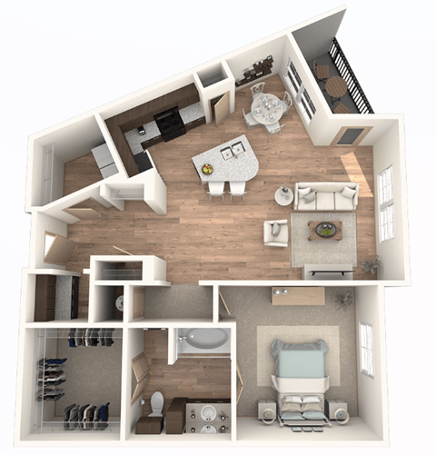 Floor plan for 1 bed, 1 bath, 1118 sqft
