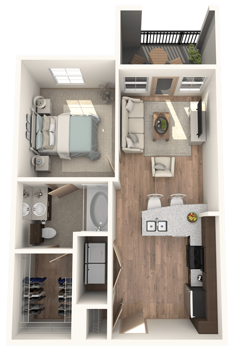 Floor plan for 1 bed, 1 bath, 639 sqft