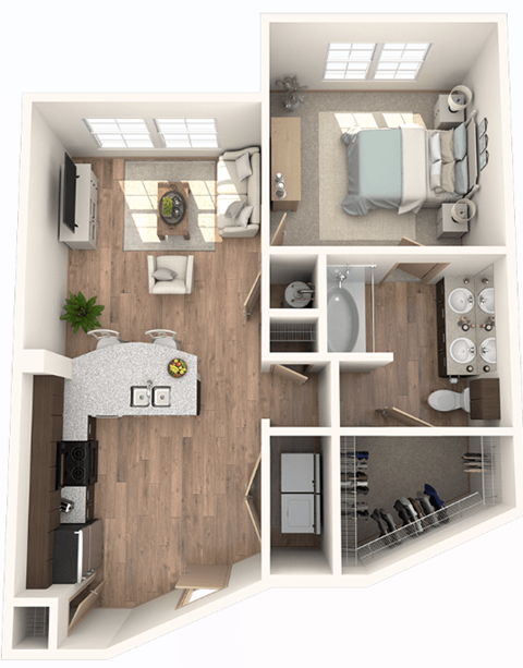 Floor plan for 1 bed, 1 bath, 791 sqft