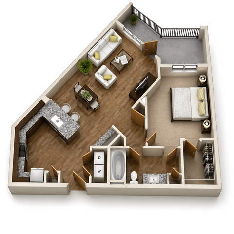 Floor plan for 1 bed, 1 bath, 780 sqft