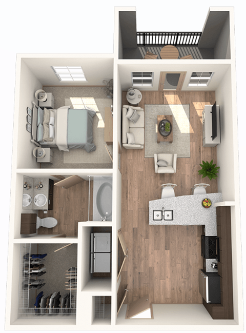 Floor plan for 1 bed, 1 bath, 693 sqft