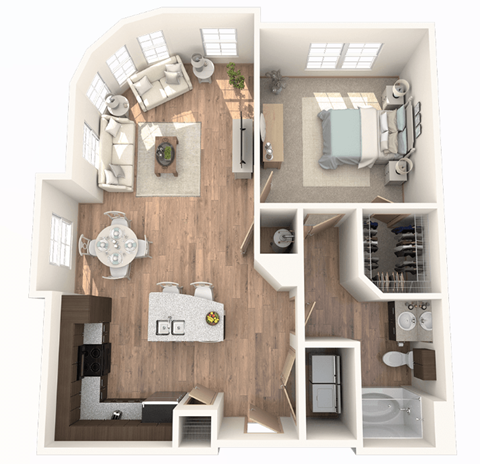 Floor plan for 1 bed, 1 bath, 808 sqft