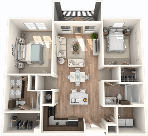 Floor plan for 2 beds, 2 baths, 1063 sqft