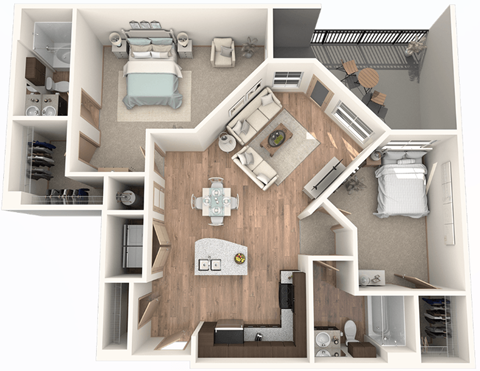 Floor plan for 2 beds, 2 baths, 1124 sqft