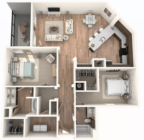 Floor plan for 2 beds, 2 baths, 1520 sqft
