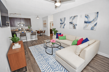 Myrtle Beach apartment for rent - A living room with a white couch and a coffee table.