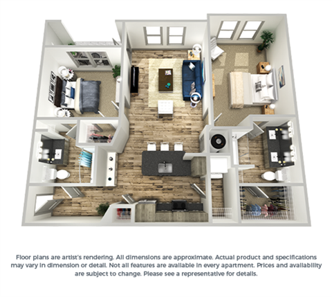 Floor plan for 2 beds, 2 baths, 1112 sqft