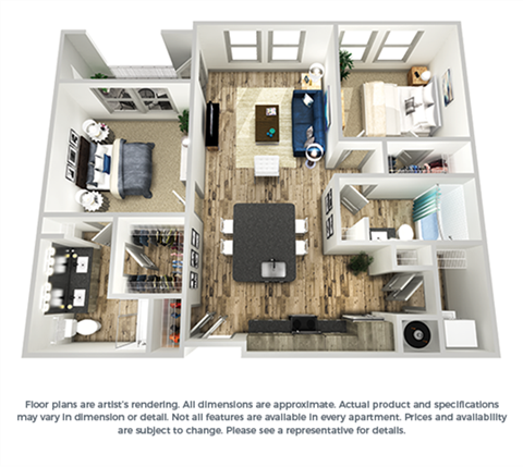 Floor plan for 2 beds, 2 baths, 1121 sqft